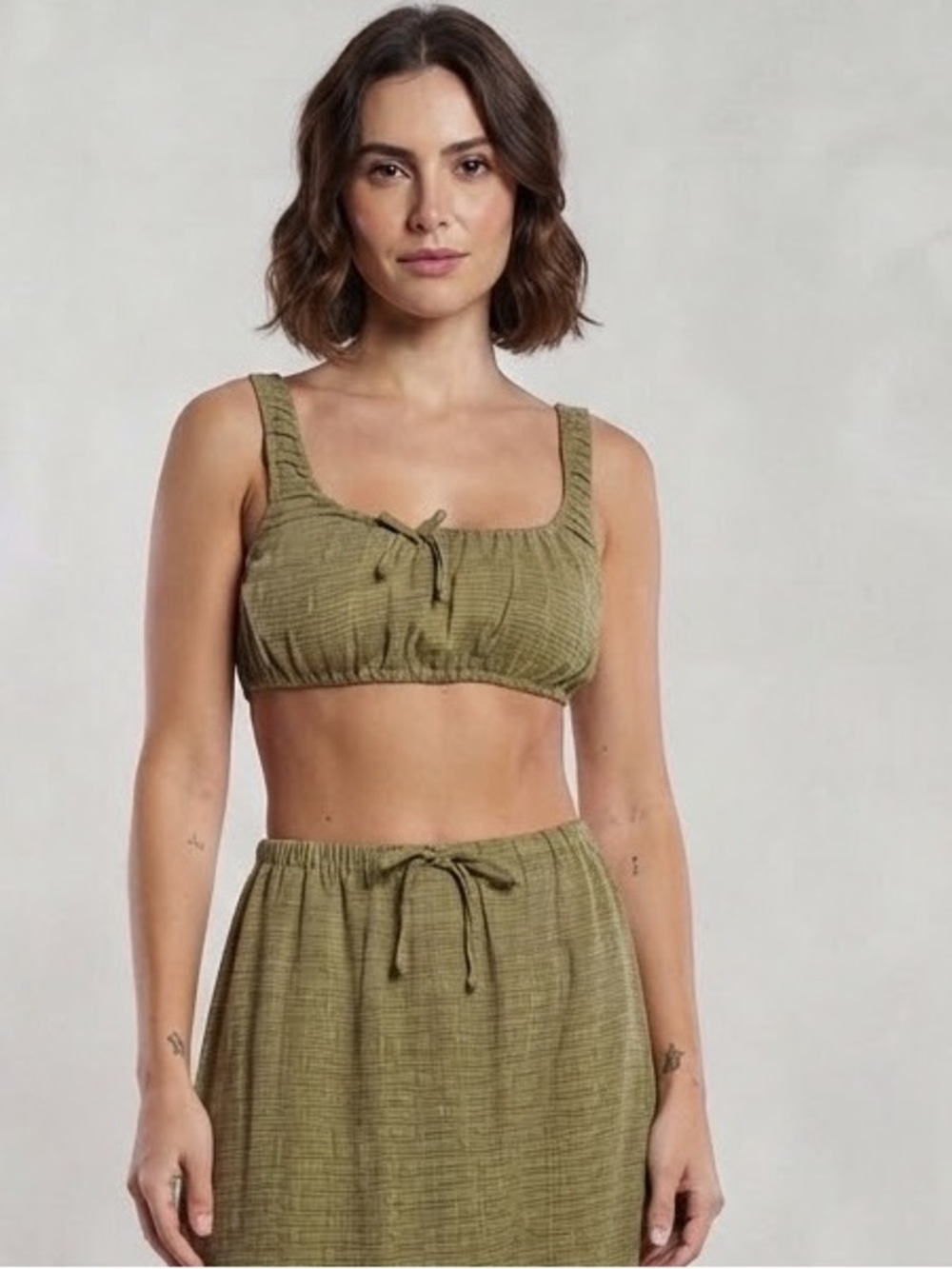 WEWOREWHAT SCRUNCHY LINEN-BLEND TOP